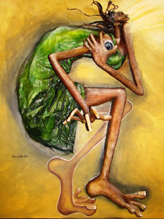 Cancer?! Why Me?! 48" x 60" x 16 1/2", painted paper mache Cancer?! Why Me?!