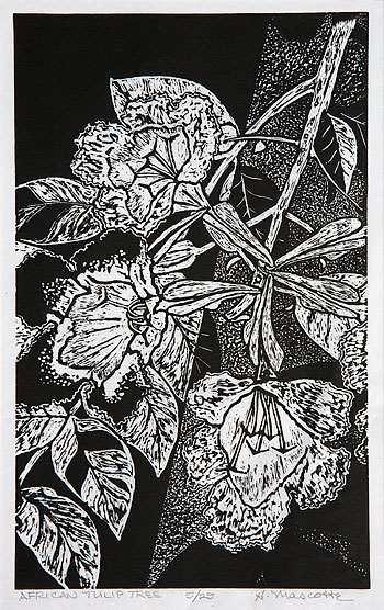 Hank Mascotte, "African Tulip Tree", 6 7/8” x 11 1/2”, block print on rice paper